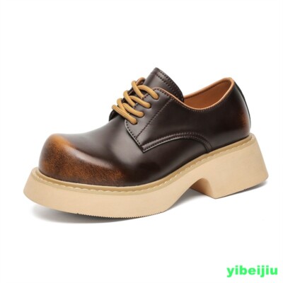 Comfort Big Round Toe Men's Lace Up Formal Dress Casual Derby Shoes Platform New