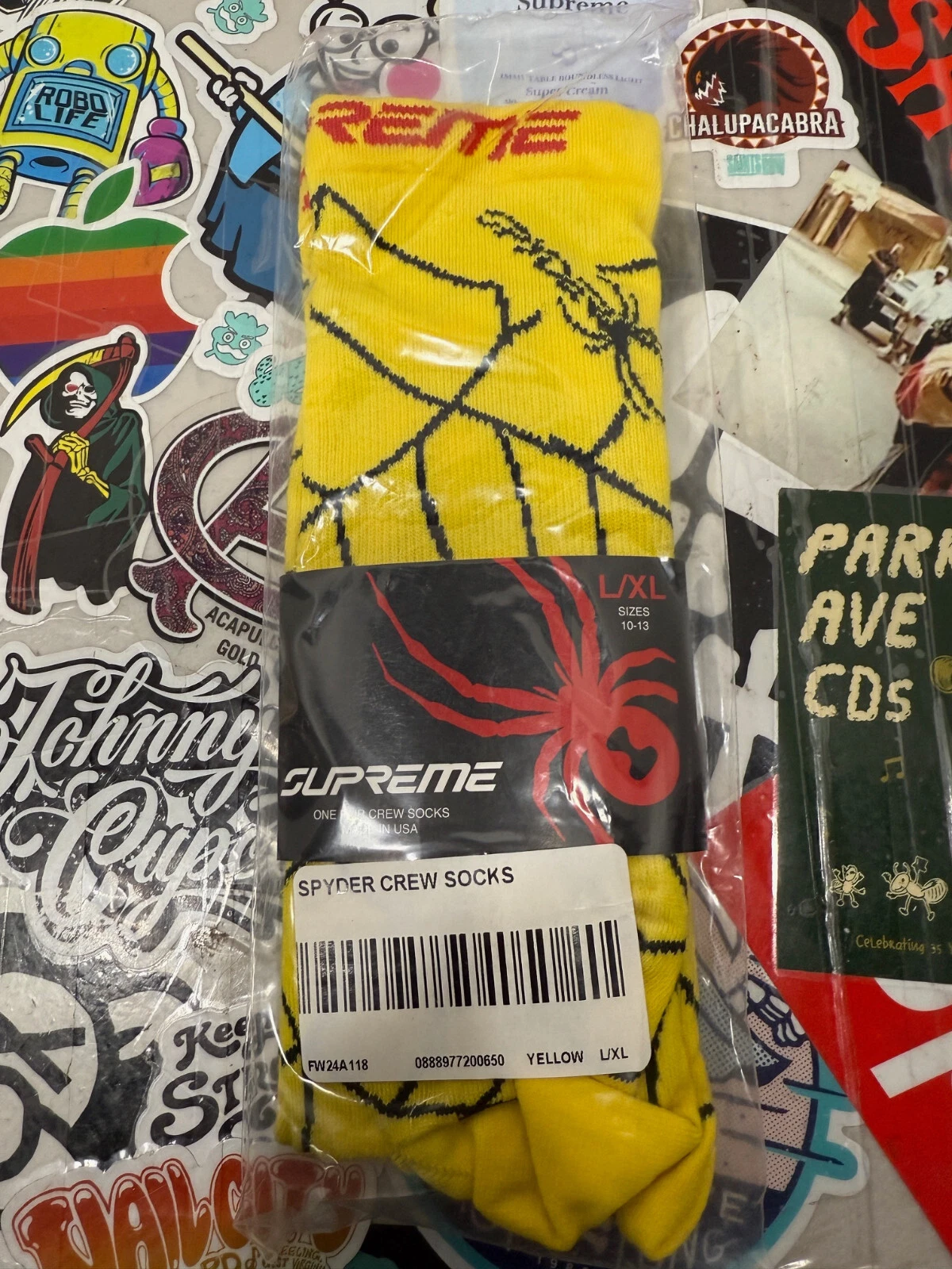?Supreme®/Spyder® ?️Chaussettes d'équipage (1 paquet)  JAUNE  FW24  ÉPUISÉES !!! L/XL