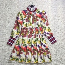 Dolce & Gabbana Floral Logo Dress Long sleeves White Multicolor Size 36 Women