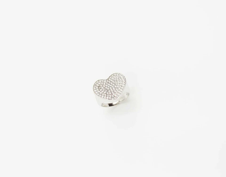 CUORE GRANDE CON ZIRCONI BIANCHI IN ARGENTO 925 RODIATO IN ORO BIANCO 18KT - Immagine 2 di 3