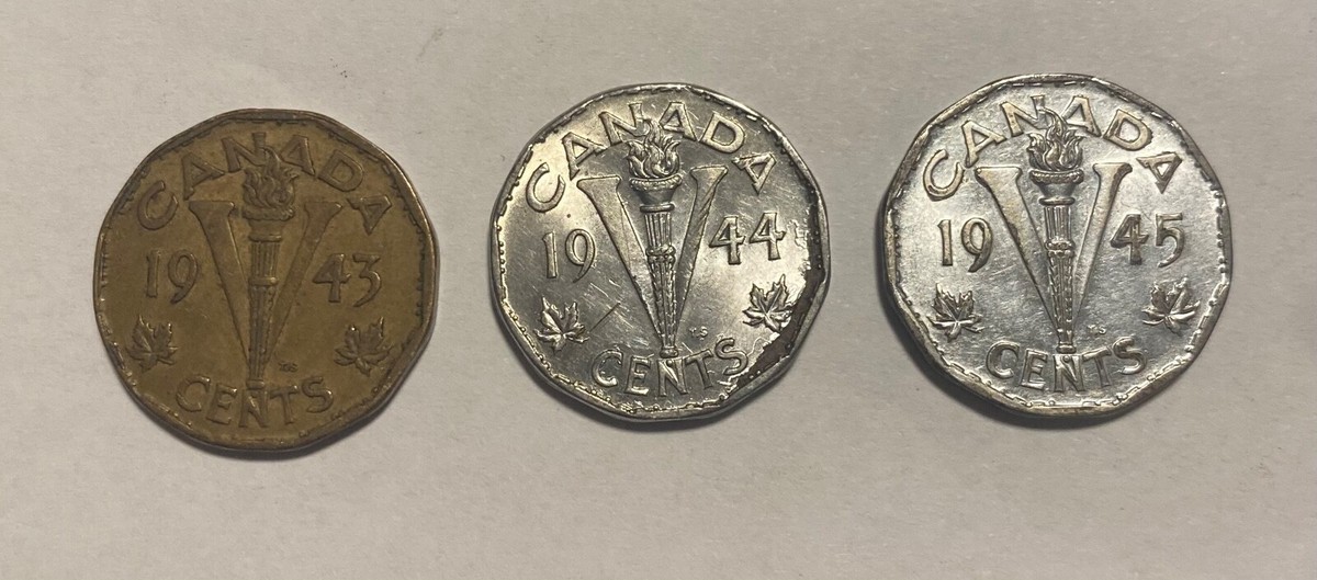 Canada 1943 Tombac 1944 1945 Steel V Nickel 5 Cents 3 Coins - Low
