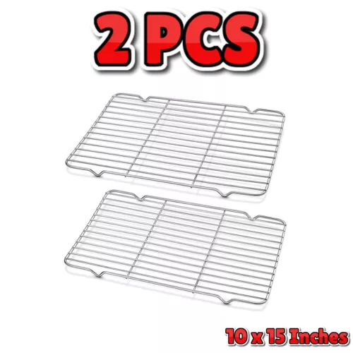 2 Pcs Stainless Steel Cooling Racks 10x15 Inches Heavy Duty for Baking & Cooking