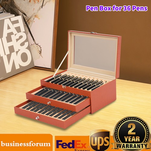 36 Fountain Pen Display Box Holder Leather Storage Collector Organizer Box Slot