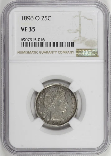 1896-O Barber Quarter 25 NGC VF35, Tough Date New Orleans Mint [BN016]