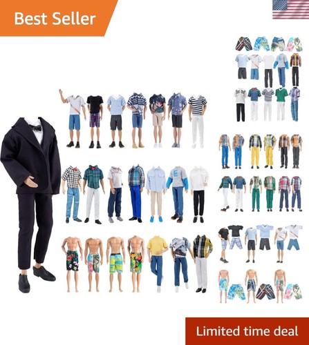 10-Piece Boy Doll Clothing Set: 5 Fashion Outfits + 5 Shoes - Vintage Style
