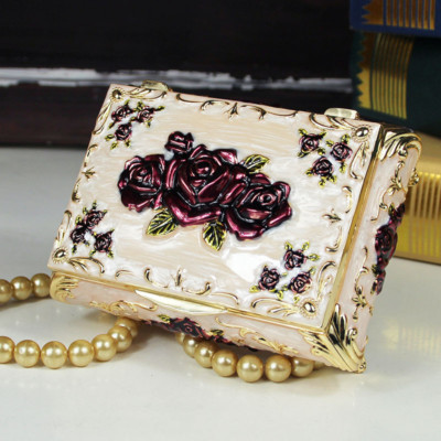 PURPLE  ROSES TIN ALLOY RECTANGLE  MUSIC BOX :  ELFEN LIED - LILIUM