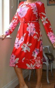 Leonard Paris Essie Gaine Robe Camelia Floral Ceinture Rouge New Eu 46 Uk 16 1600 Ebay