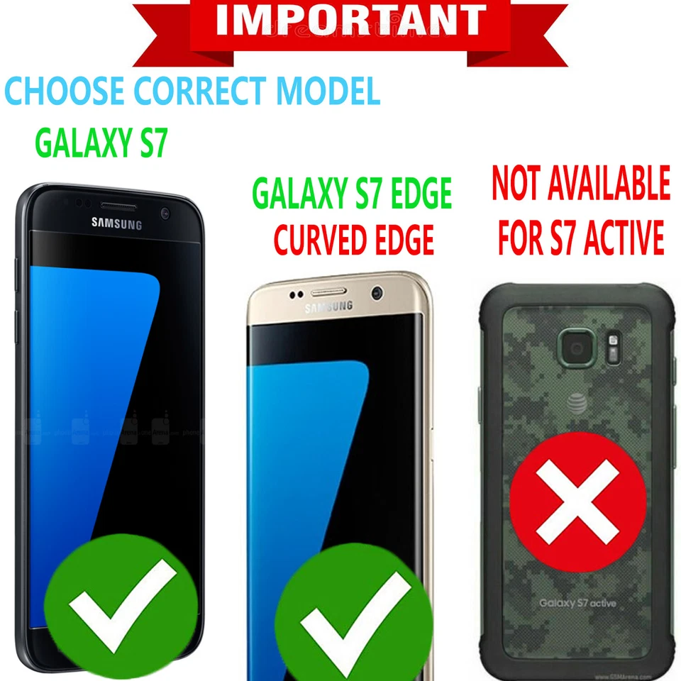 For Samsung Galaxy S7 /S7 Edge Case Phone Cover Wallet+ Tempered Glass Protector - Image 2 of 4