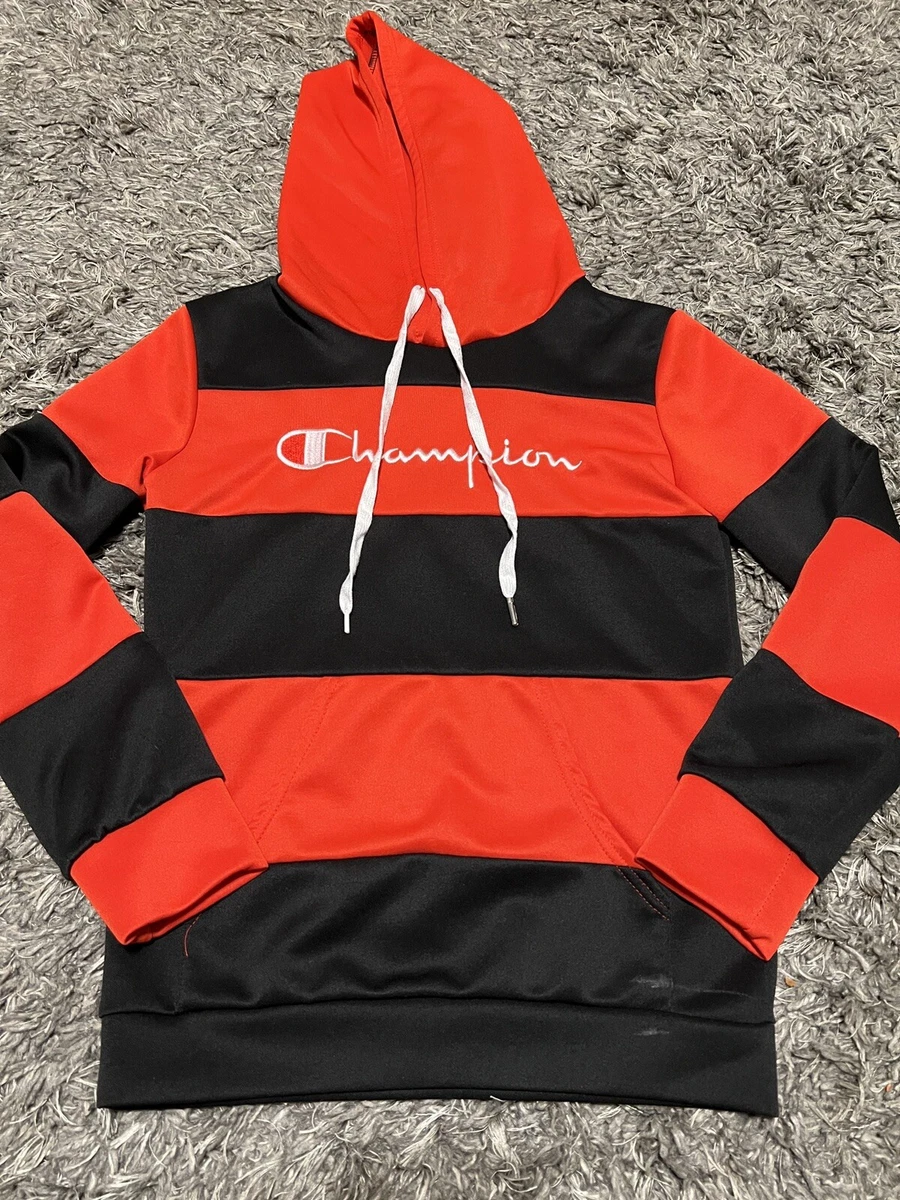 Champion Striped Hoodie Boys 10 12 Clean Red Black Youth eBay