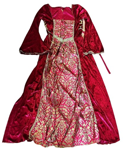red and gold fantasy dress Red/Gold Upscale Fantasy Belle Gown with Flowers Medium
