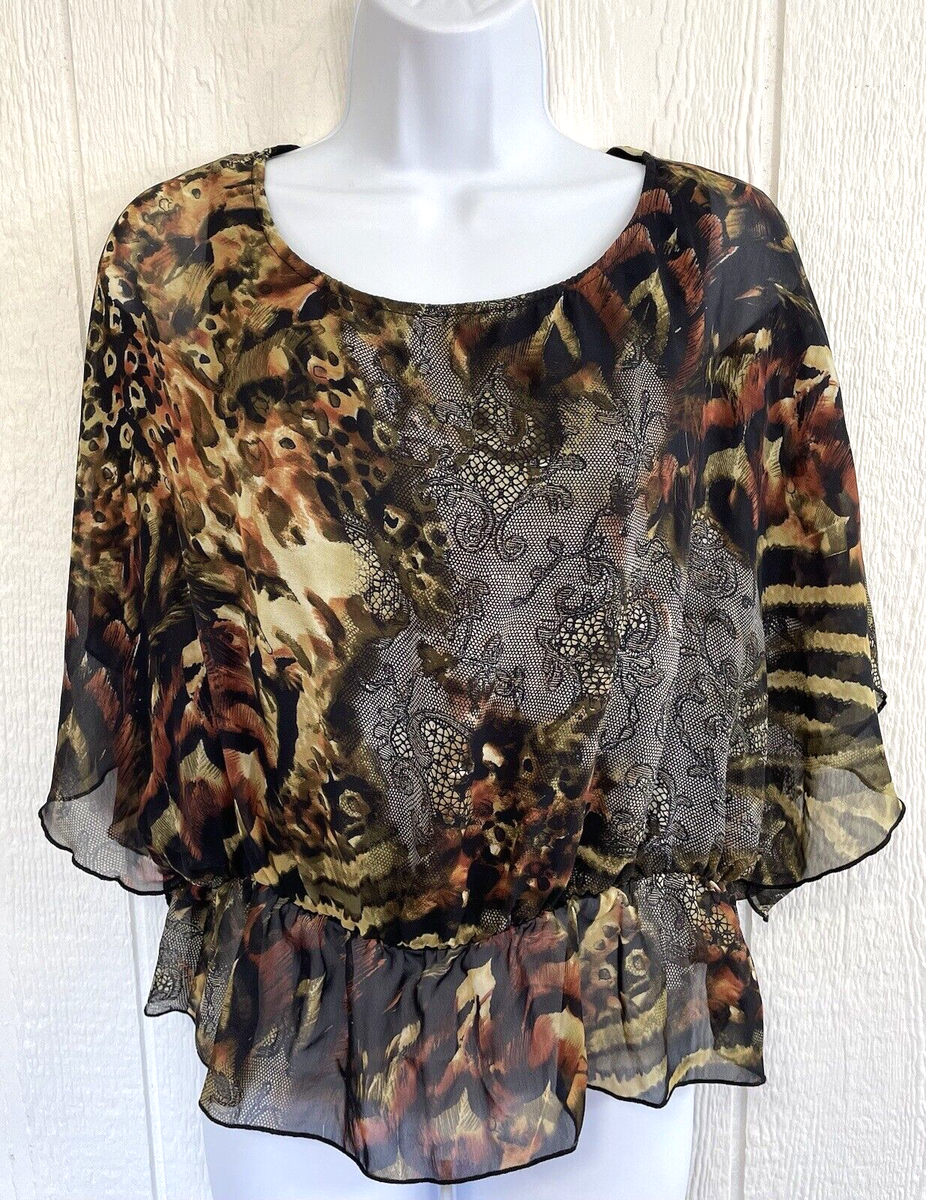 Women's Shirt WEST KEI size SMALL brown Animal Print Blouse Top