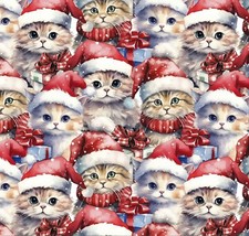 Feline Drive Fabric SANTA CATS Multi Christmas - Fat Quarter 18"x22" FQ