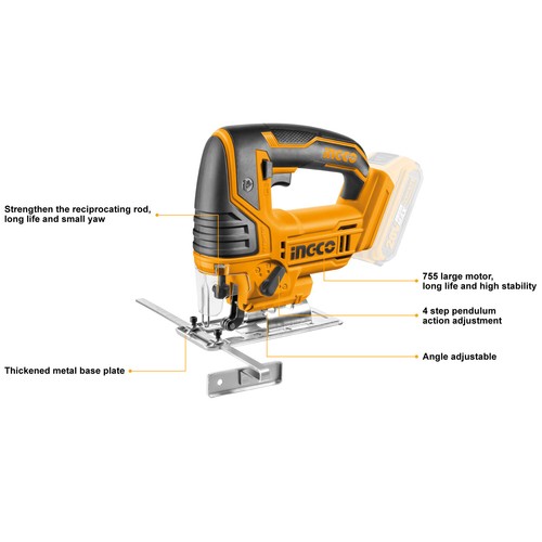 INGCO Jig Saw 20V Cordless Lithium Safety Cover Wood Metal Cutting With 5 Blades - Picture 8 of 11