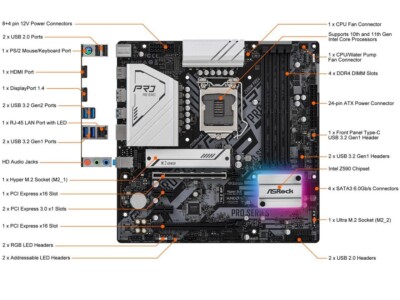 ASRock Z590M PRO4 LGA 1200 Intel Z590 SATA 6Gb/s Micro ATX Intel