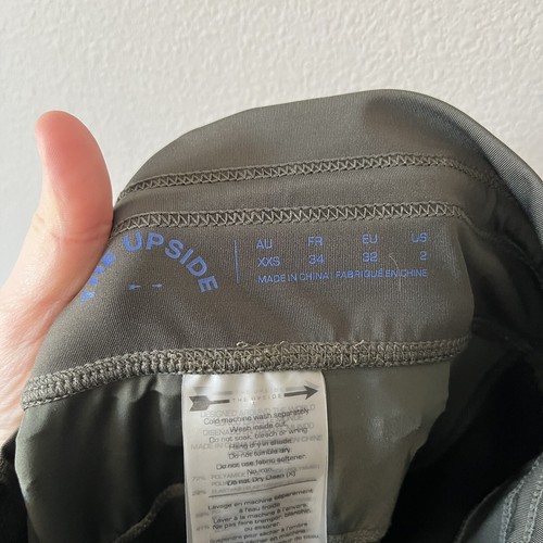 THE UPSIDE Army Green Midi Drawstring Active Skinny Leggings Arrow Logo Size 2 - Picture 8 of 14