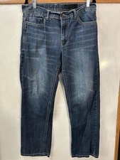 Tk Axel Bootcut Jeans Mens 34x32 (Actual 35x29) Blue Denim Mid Rise Slim Fit Zip