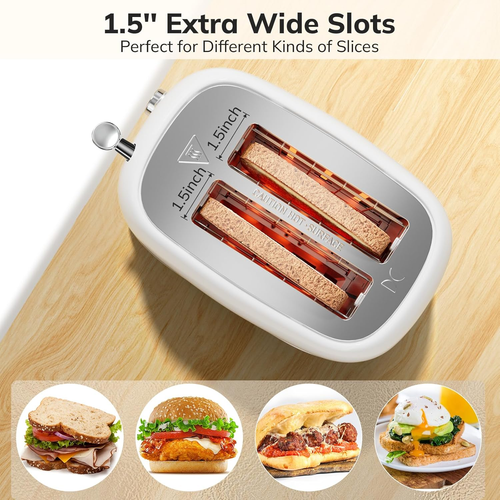2 Slice Stainless Steel Toaster Retro with 6 Bread Shade Settings, Bagel, Cancel - 第 3/12 張圖片