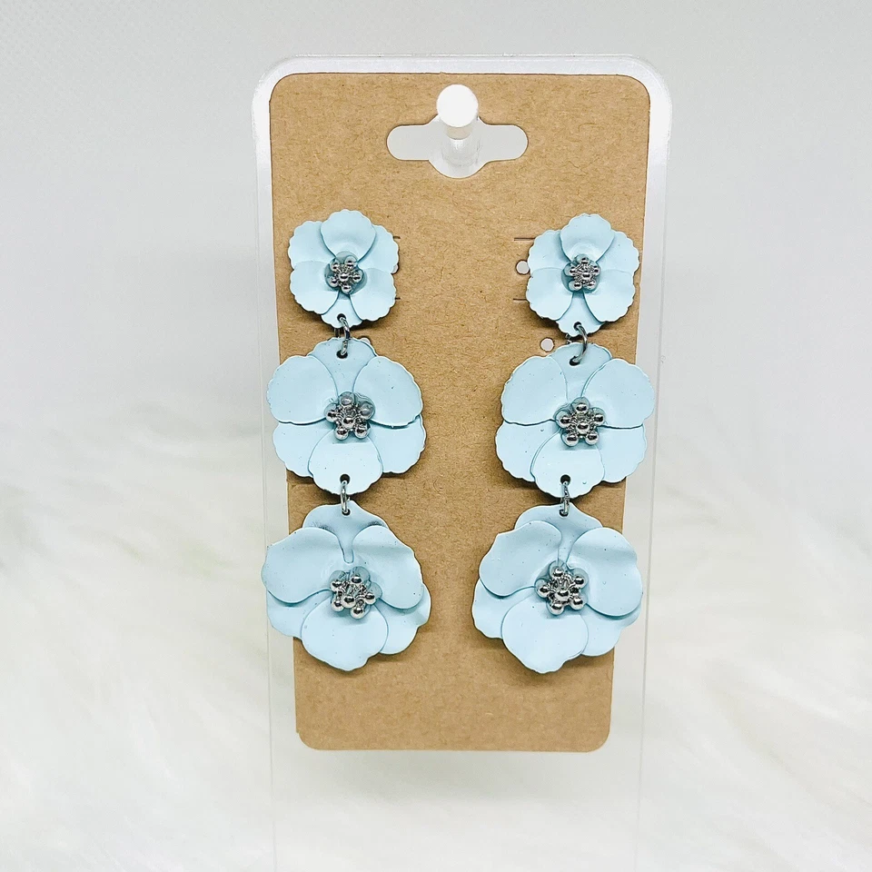 Pendientes de cerámica con flores azules Foto 4 de 4