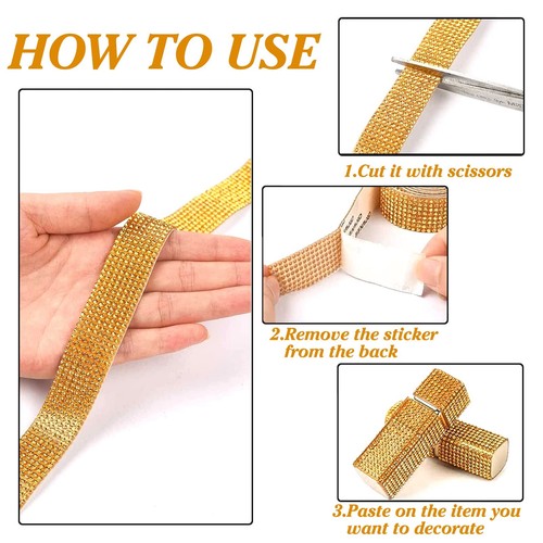 Gold Self-Adhesive Rhinestone Ribbons Diamond Crystal Strips Roll Stickers - Picture 2 of 7