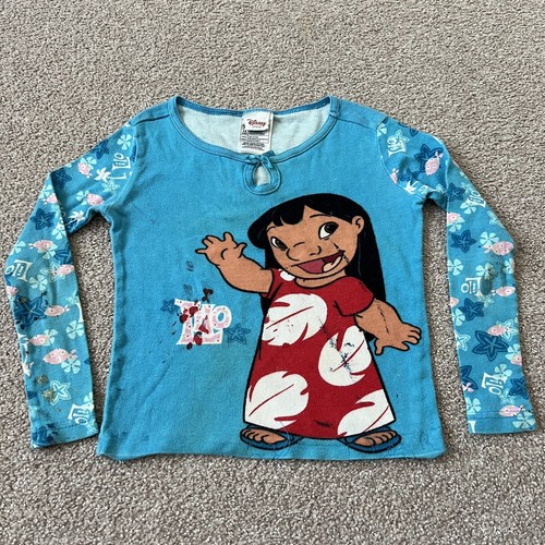 Vintage Y2K Disney Store Lilo & Stitch Blumen blau Pyjama Langarm Oberteil Kinder 6