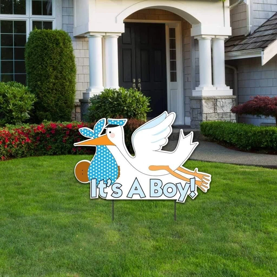 It's A Boy! Letrero de patio de cigüeña, anuncio de bebé, arte de patio de baby shower Foto 4 de 4