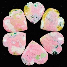 6 Pcs Natural Rhodonite 29-31mm Huge Heart Shape Loose Cabochon Gemstones