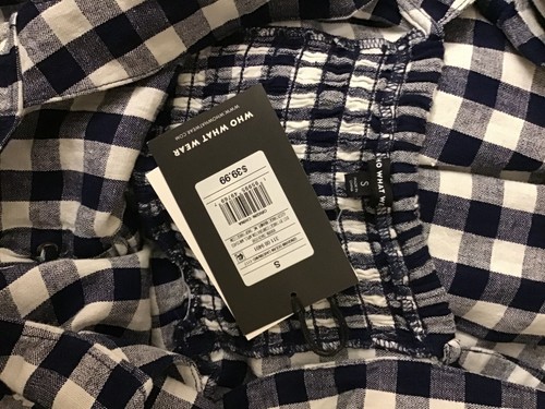 NWT Who What Wear Navy and Cream Gingham Sleeveless Tiered Maxi Dress Size Small - Picture 6 of 7