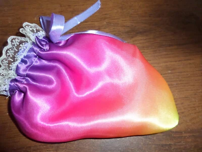 ABDL SISSY MODESTY CHASTITY POUCH rainbow SATIN LACE TRIM BOW
