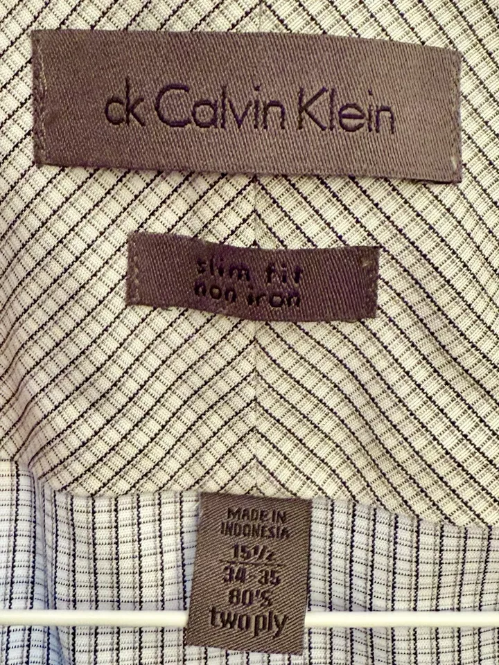Calvin Klein Slim Fit Dress Shirt, Gray/Silver, Collar Size 15 1/2 34-35 - Image 3 of 3