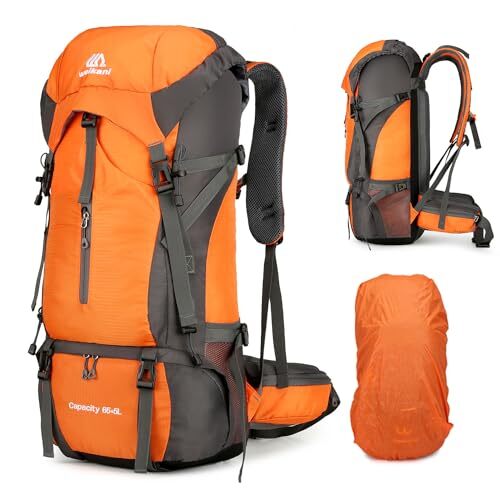 70L Waterproof Hiking Backpack for Men and Women in Orange-image