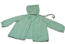 Hand Knit Mint Green Baby Sweater And Hat Set Newborn