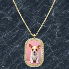 Gorgeous Cute Dog Puppy Pendant Necklace Printed Design Sleek Gold Tone Cool