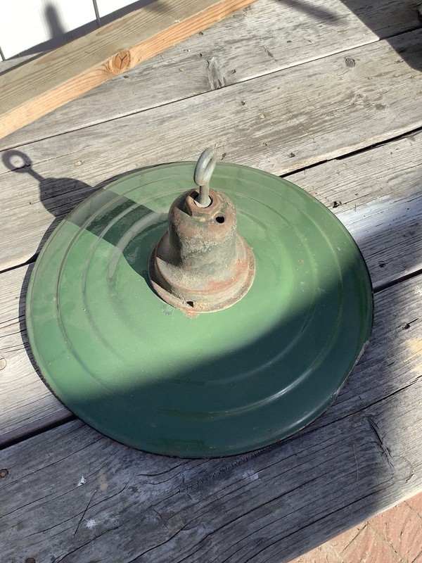 LARGE Vintage Porcelain Steel Shade Light Lamp