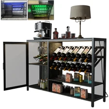 47" Home Bar Sideboard Wine Liquor Rack Display Storage Cabinet Power Outlets