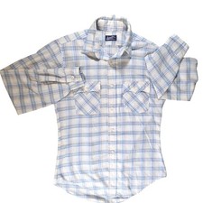 Levis Vintage Plaid Western Button Down Shirt Cream Blue Orange Medium 80s