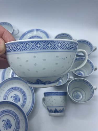 Arroz Chino Ojos Flor Arroz 6 Platillos 4 Lg 7 Sm Tazas Marcadas Parte Inferior China De Colección - Imagen 5 de 14