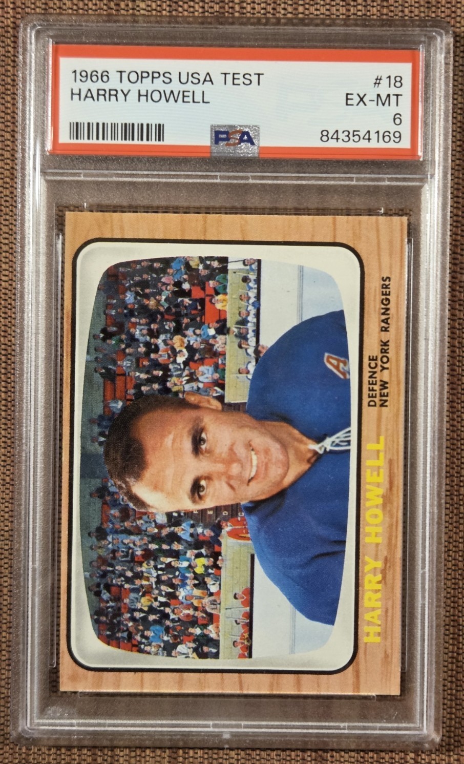 1966 Topps USA Test #18 Harry Howell New York Rangers Hockey Card PSA 6 EX/MT
