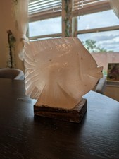 Rare White Himalayan Salt Lamp Hand Carved Angelfish Vintage Crystal Decor 7 in