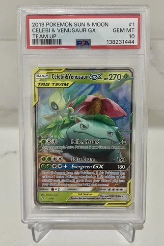 Pokemon Celebi & Venusaur GX 2019 Team Up 1/181 PSA 10