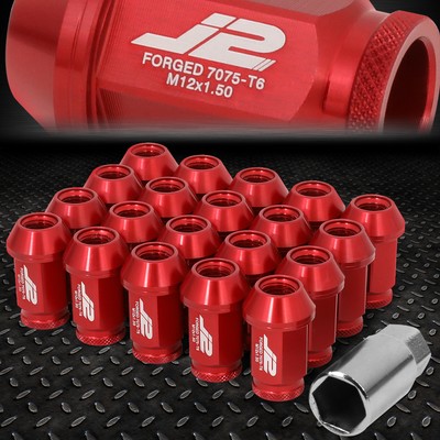 J2 ENGINEERING 7075 ALUMINUM M12X1.5 20PCS 40MM OPEN-END LUG NUTS+ADAPTER RED