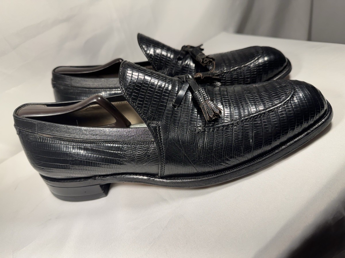Men’s exotic designer Lizard skin loafers by Footjoy. NEW FootJoy Classics Black Tegu Lizard shield tip golf shoes  main image 4