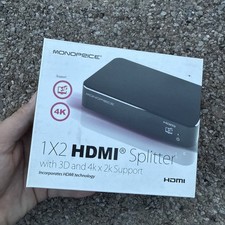 NEW Monoprice 1&times;2 HD 4K & 3D &times; 2K Support HDMI Splitter 10249 NIB TV Accessory