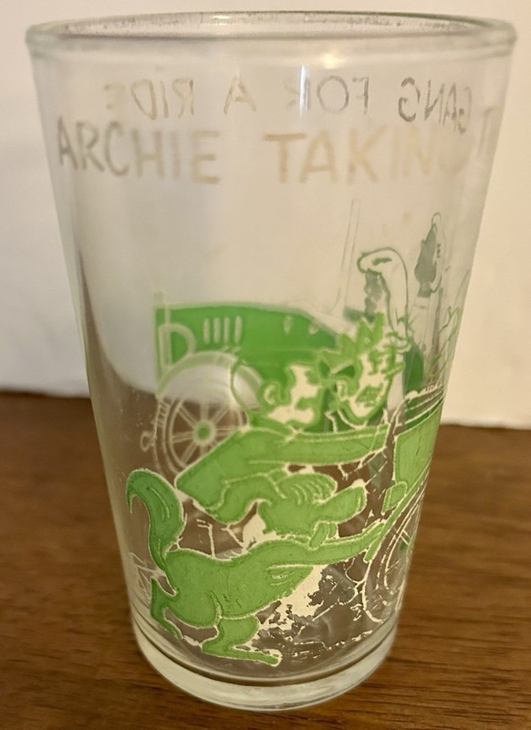 1971 Archie Comics Clear Glass Tumbler “Taking The Gang for a Ride” Green Juice