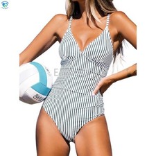 Women's Spaghetti-Strap Deep V-Neck Cross-Front One-Piece Triangle Swimsuit