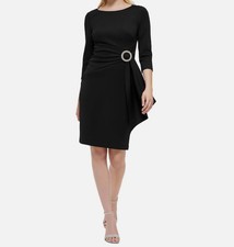 Eliza J Women's Black Scuba Crepe Embellished Side-Buckle Boatneck Dress Size 6