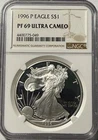 1996-P American Silver Eagle -  beautiful near perfect NGC PF69 Ultra Cameo