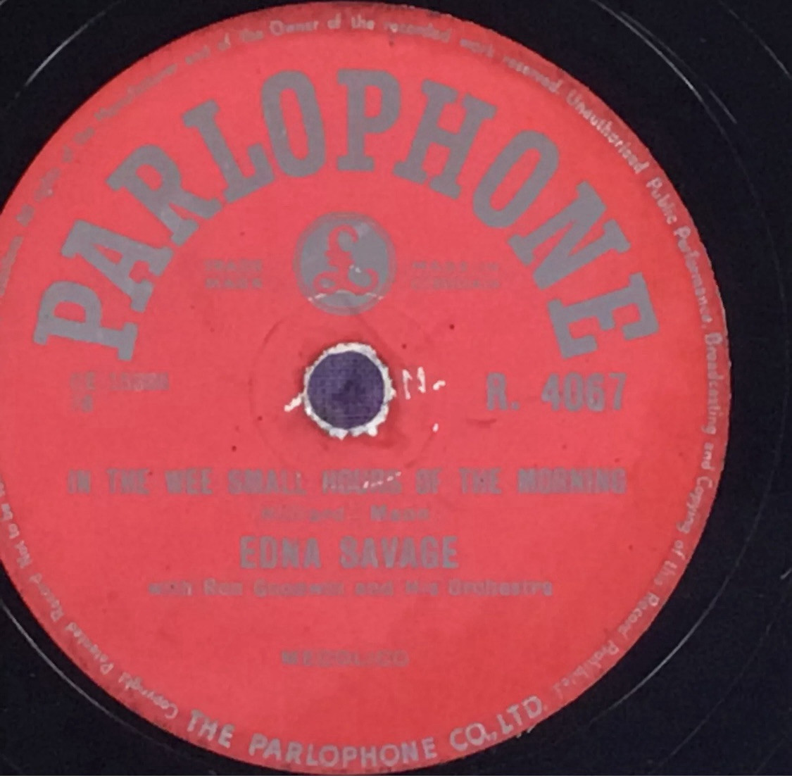 RARE EDNA SAVAGE - CANDLELIGHT  ON PARLOPHONE R4067 10" 78RPM SHELLAC RECORD