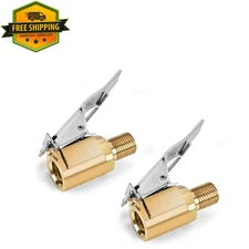 2-Pack Brass Tire Air Chuck, Locking Quick Connect Inflator Hose Adapter, No Lea