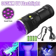 160W 365NM UV Light Torch BlackLight LED Flashlight Inspection Lamp USB Charging