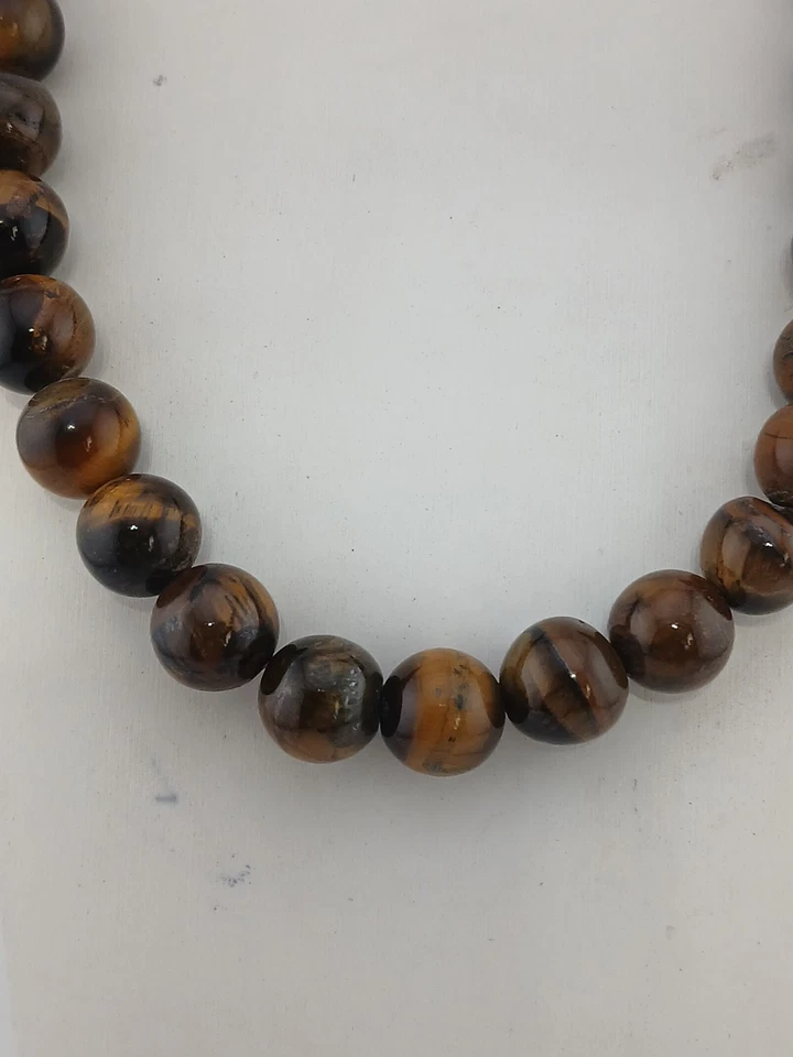 ARTISAN silvertone 12.2 mm polished natural tiger's eye stones beaded necklace - Image 2 of 4